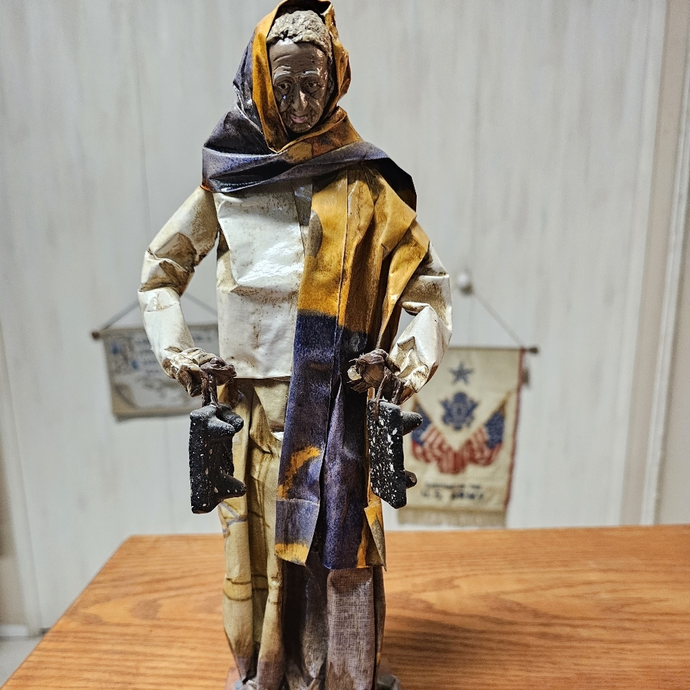 Paper Mache Sculpture,  Woman Carrying Racks